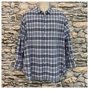 #06 Vintage Covington Blue Denim Navy Check Plaid Button Down Long Sleeve Shirt